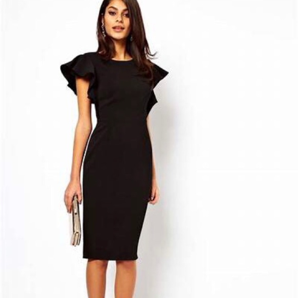 Pencil dress with ruffle sleeves